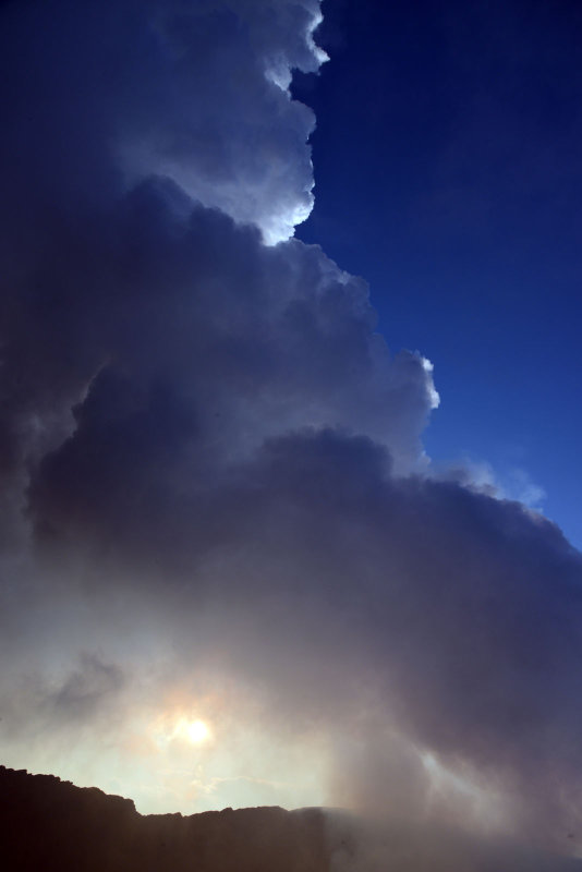 Smoke plume rising from the crater of Nyiragongo
