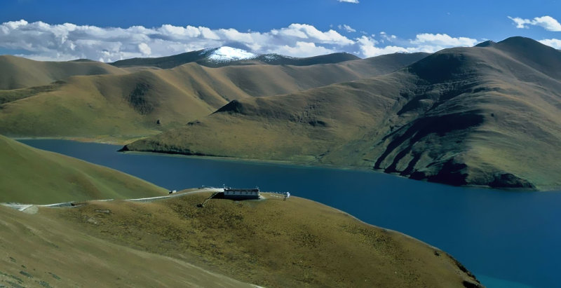 View of the Yamdrok Tso, the Scorpion Lake, from the Kamba La Pass