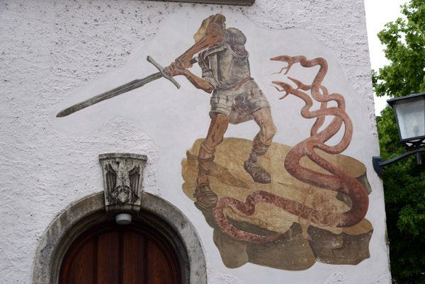 Bayerische Lüftlmalerei - Knight slaying the Hydra, Lindau