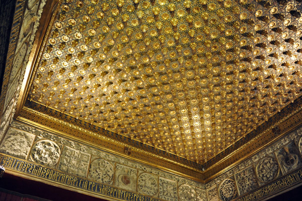 Ornate mudéjar ceiling (1452) Sala de las Piñas, Alcázar of Segovia