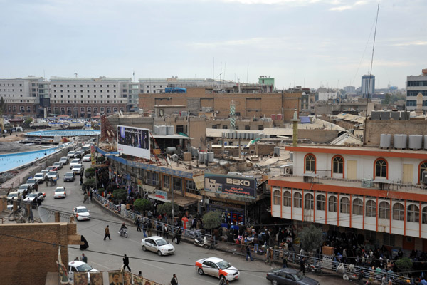 Erbil's bazaar district seen from the south gate of Erbil Citadel