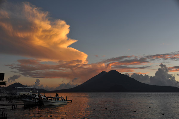 As sunset nears, Lago de Atitlán from a dock in Panajachel