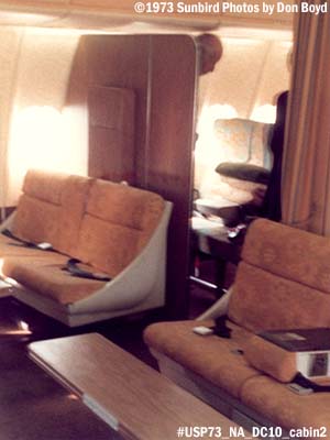 1973 - First class lounge seating on National Airlines DC-10 aviation airline stock photo