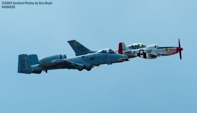 Heritage Flight of Humberto Lobo's P-51 Shangri-La XB-HVL, USAF A-10A AF81-964 and USAF F-16 AF98-003 stock photo #3725